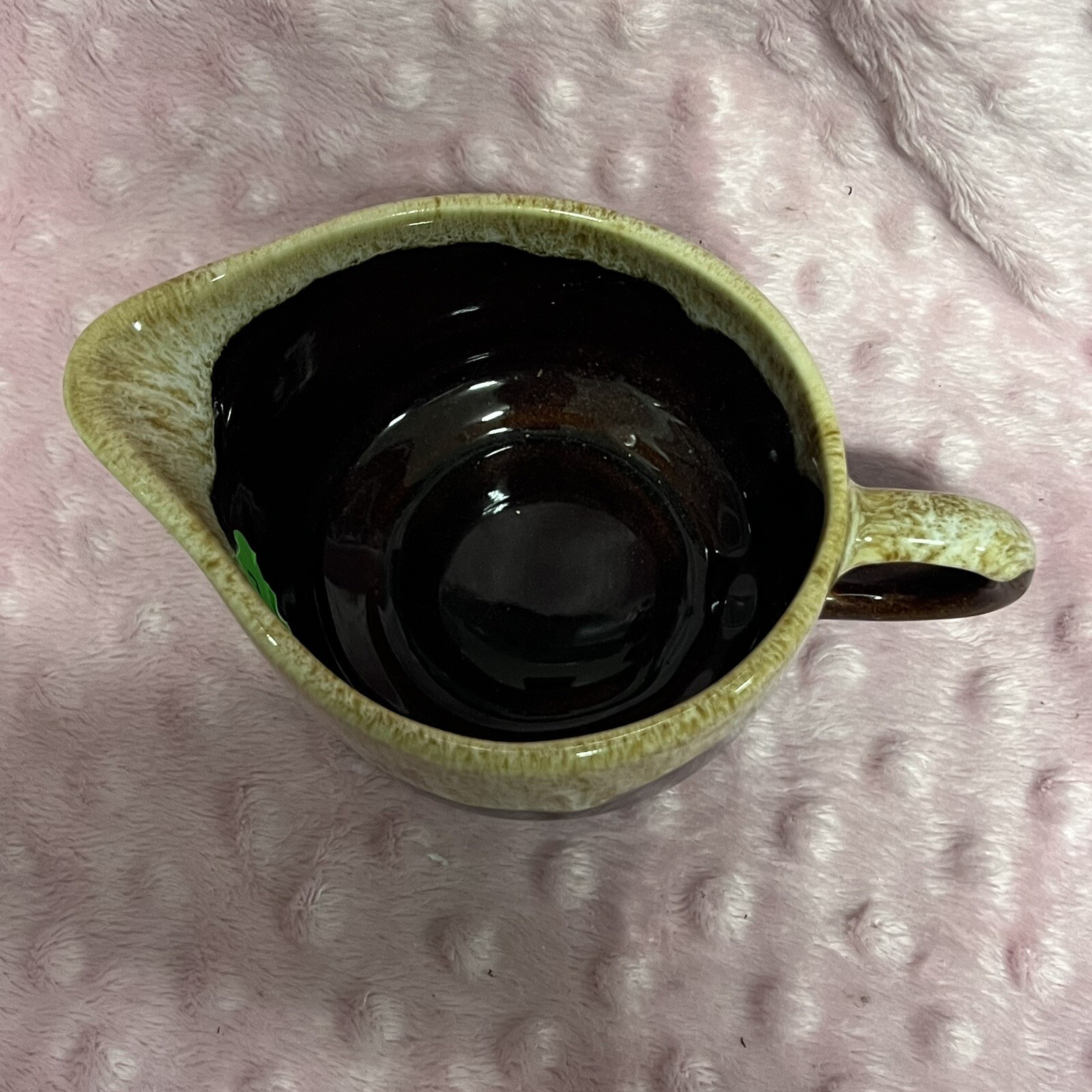 Brown Drip Glazed Pottery Gravy Bowl Creamer Sauce Dish -Vintage