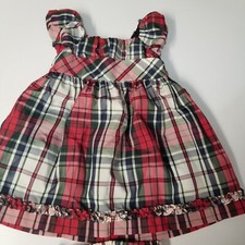 Chaps Plaid Holiday Dress Girl 6 Month Red Navy Lite Green White Under Pant