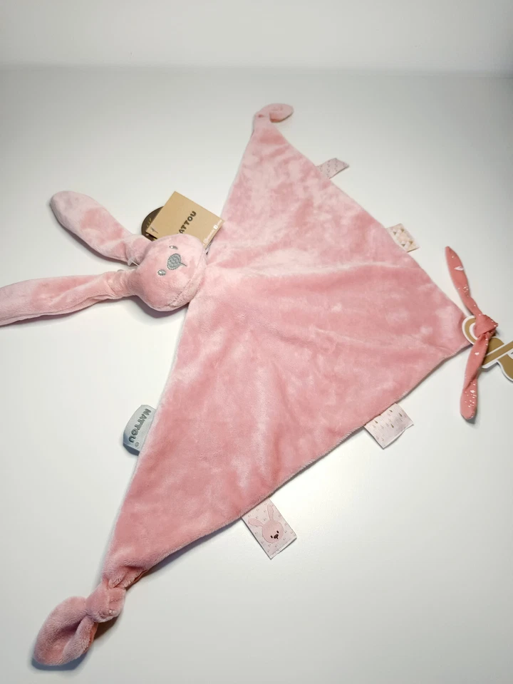 Doudou Plat Triangle Lapin Rose Luminescent Etoile Planète Attache Tétine Nattou - Photo 2/4