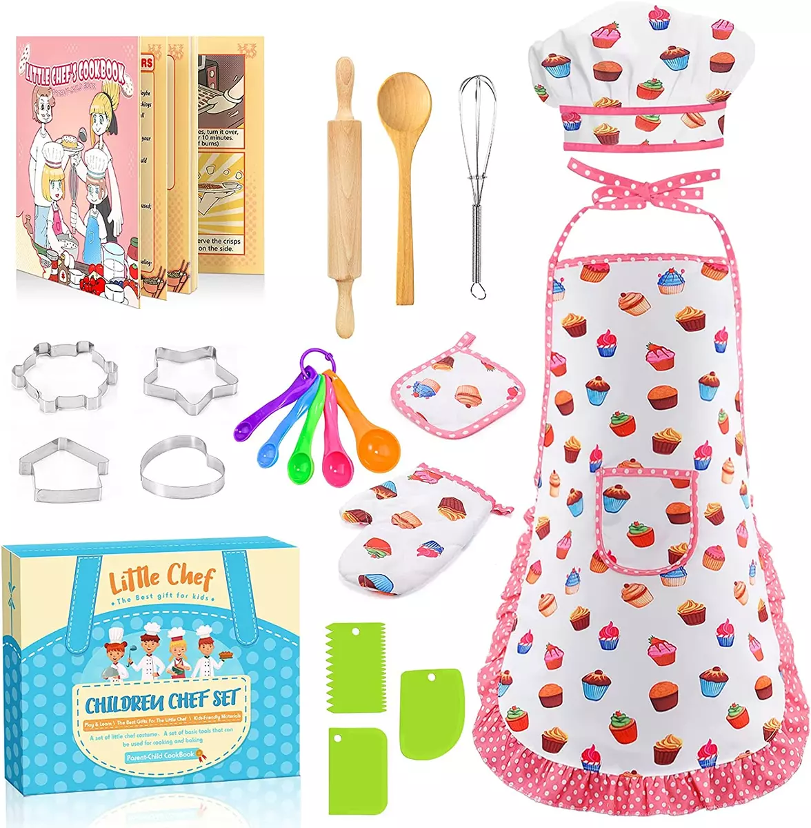 Kids Baking Set Real Cooking Kit Supplies with Kids Apron, Chef Hat, Oven  Mitt, Recipes and Kitchen Accessories Tools for Toddler Dress Up Kids Gift