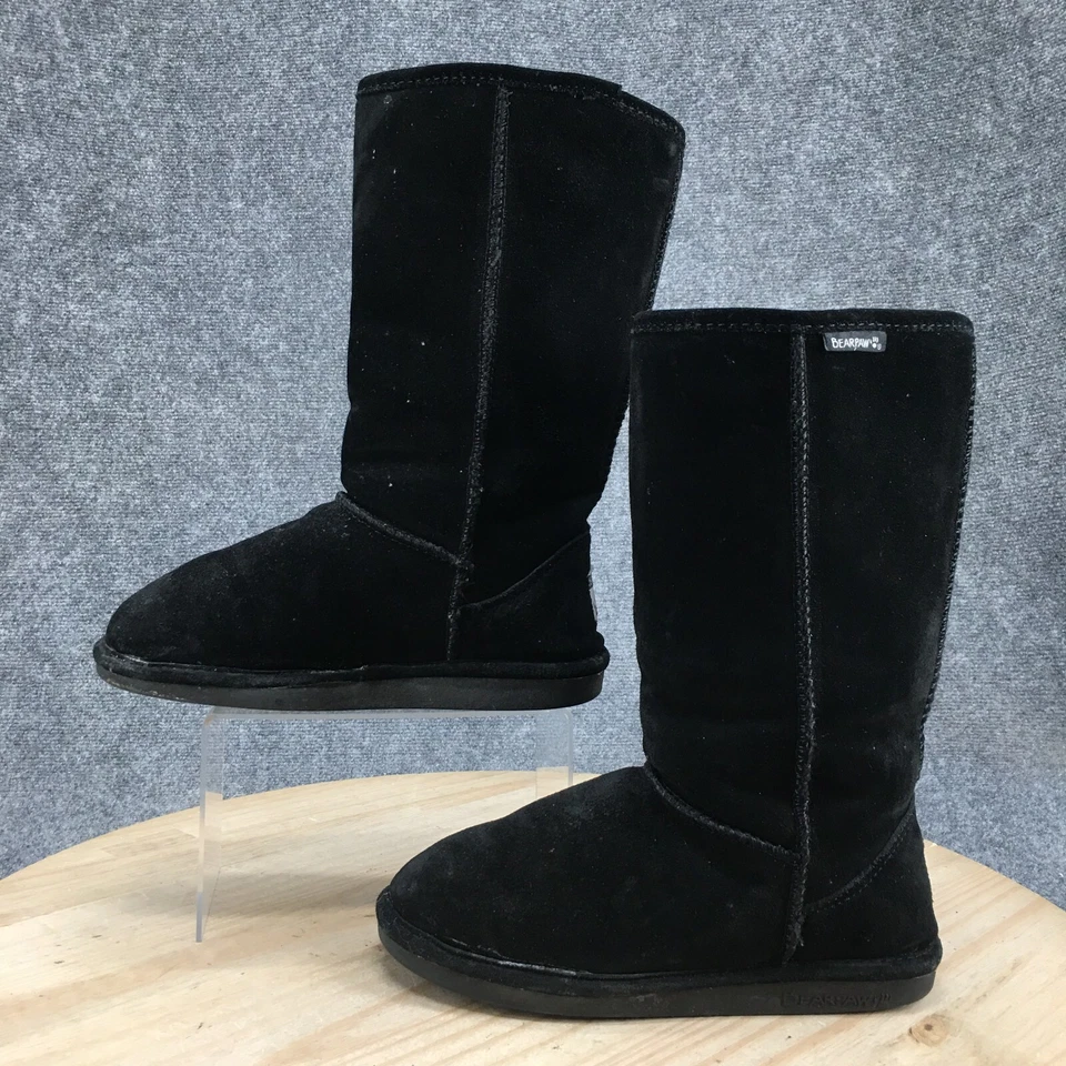 Bearpaw Botas Mujer 7 Emma Alto Pull On Piel de Oveja Botas de Invierno Negro Gamuza Planas Foto 2 de 4