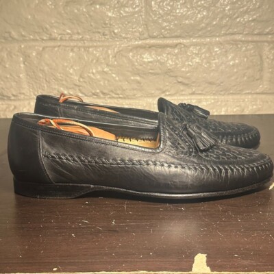 Santoni Vero Cuoio Braided Tassel Black Leather Loafers Made  display picture 2