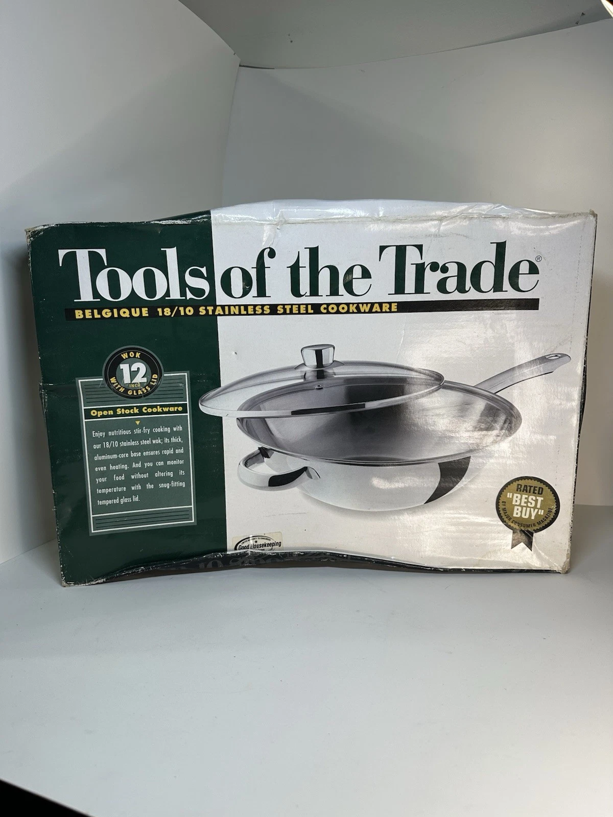 Tools of the Trade 12” Wok Stainless Steel w Glass Lid New Damaged Box
