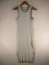 Monteau Dress Womens Large Gray White Striped Ribbed Maxi Tank Dress