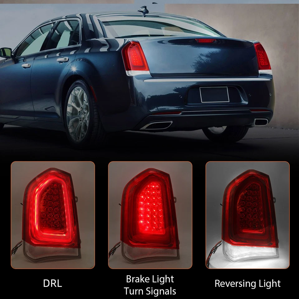 Pair For 2015-2023 Chrysler 300 Chrome Trim LED Tail Lights Brake Lamps LH RH Foto 3 de 4