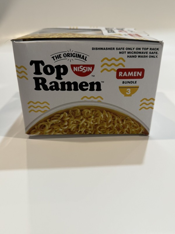 Top Ramen Bowl Set – Bowl, Soup Spoon, & Chopsticks – 3 Piece Gift Bundle New