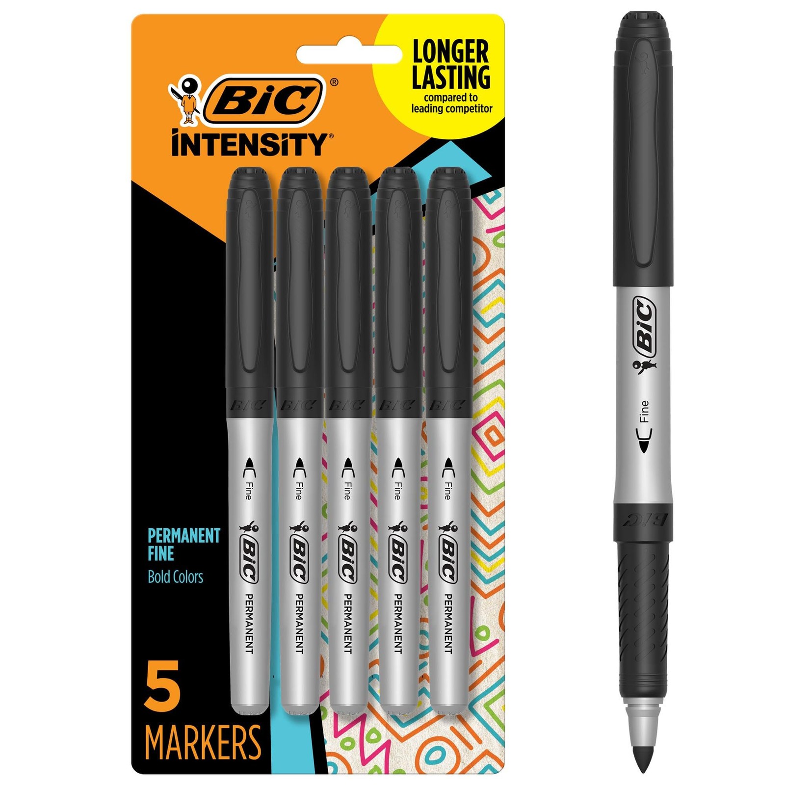 BIC Intensity Black Permanent Markers, Fine Point, 5-Count O