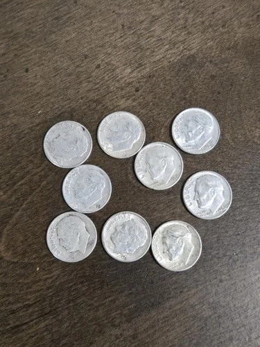 Lot Of 9 Silver Roosevelt Dimes Random Dates AU Condition