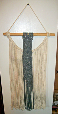 CLASSIC VINTAGE HANDMADE RETRO, HIPPIE, BOHO MACRAME WALL ART 12'' X 27'' HANGING