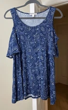 Westport 1962 Top Blue Floral Cold Shoulder Flowy Tunic Bohemian Women's Medium