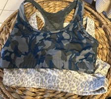2 pair ZYIA Active bomber bra Medium ( No Pads) Camo And Cheetah