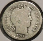 Silver Dime - Barber - 1911-D (Reverse scratch by O.)