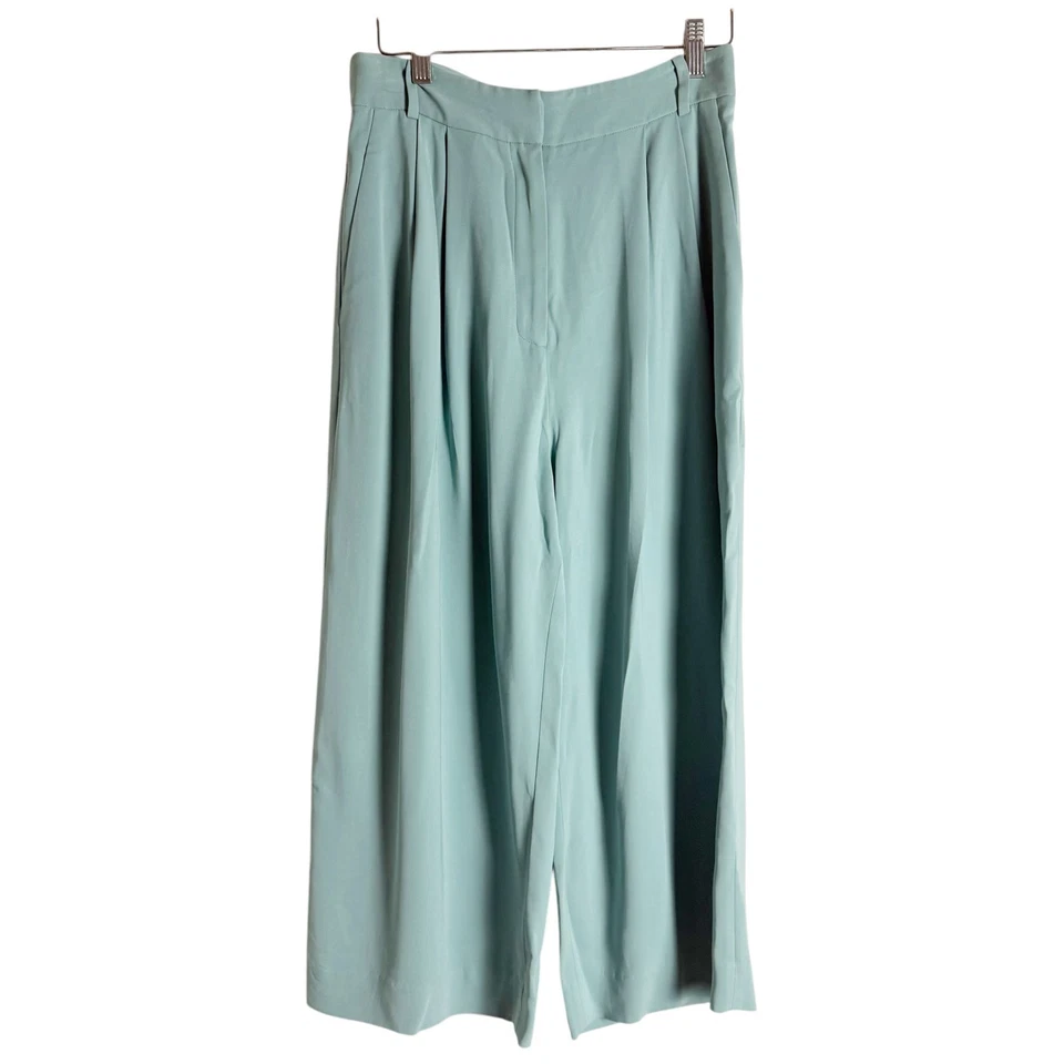 Pantalón Tibi Seafoam Verde Recortado Pierna Ancha Plisado Fluido Talla 2