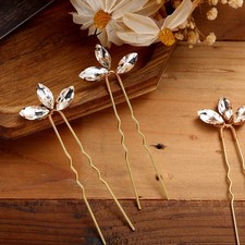 10 Pieces Crystal Wedding Hair Pins Rhinestone Bridal Clips Gold Women