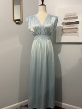 Olga Vintage Nightgown Light Blue, With Empire Waist and Lace Detail Size Small