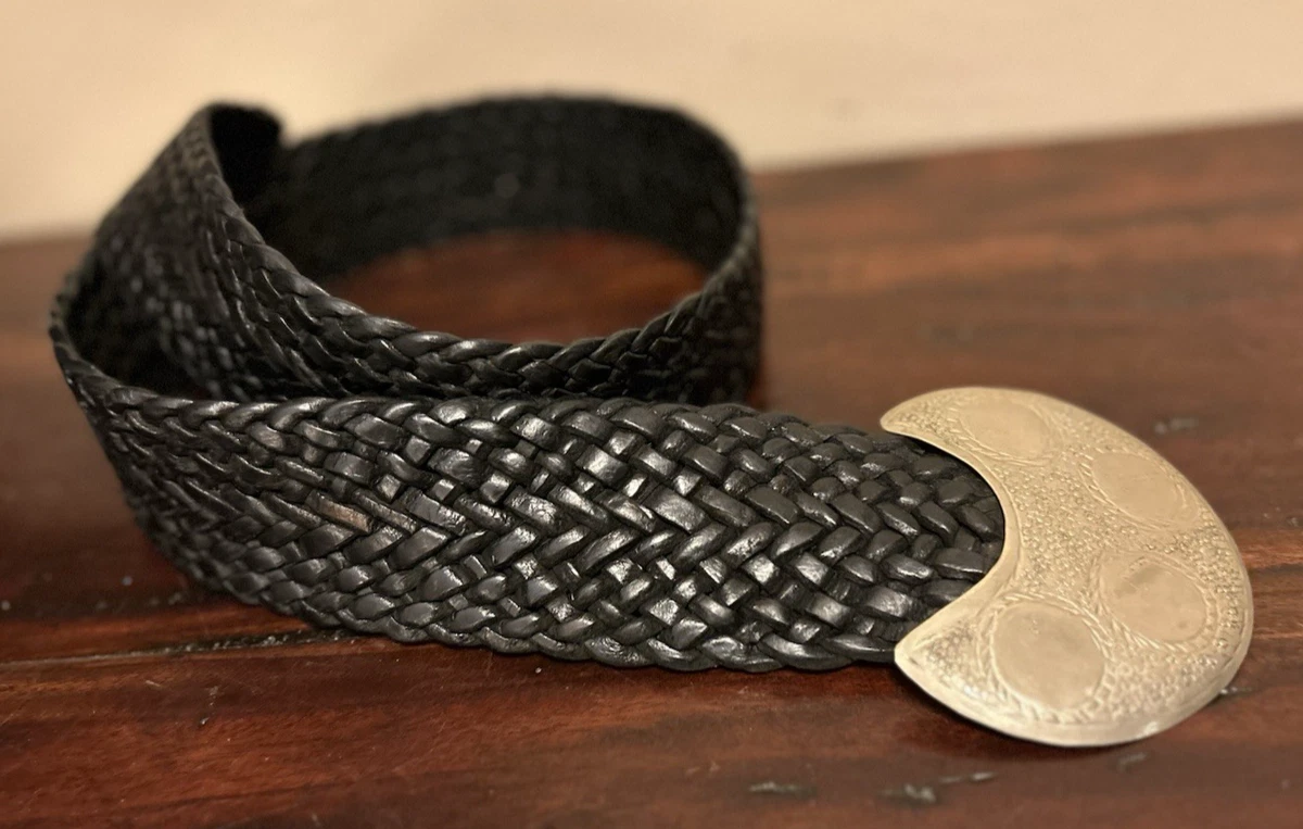 Vintage Moroccan Large Circular etched Buckle Bohemian Braided Leather Belt Coco Belt ? where heritage meets attitude. Antique soul  main image 2