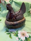 VINTAGE HULL BROWN DRIP GLAZE POTTERY CHICKEN ON NEST-MARKED HULL ON BOTTOM (52)