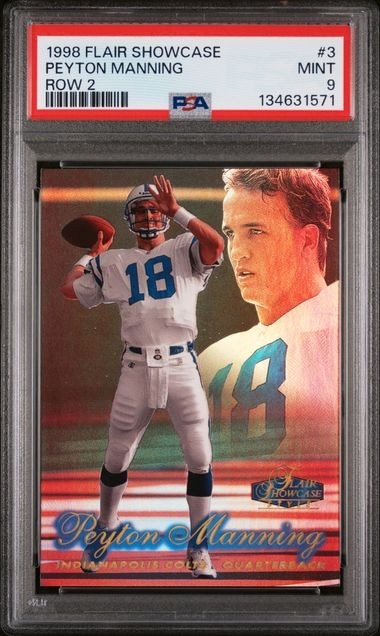 PEYTON MANNING Rookie 1998 Flair Showcase Row 2 #3 P SA 9 MINT + NEW CASE