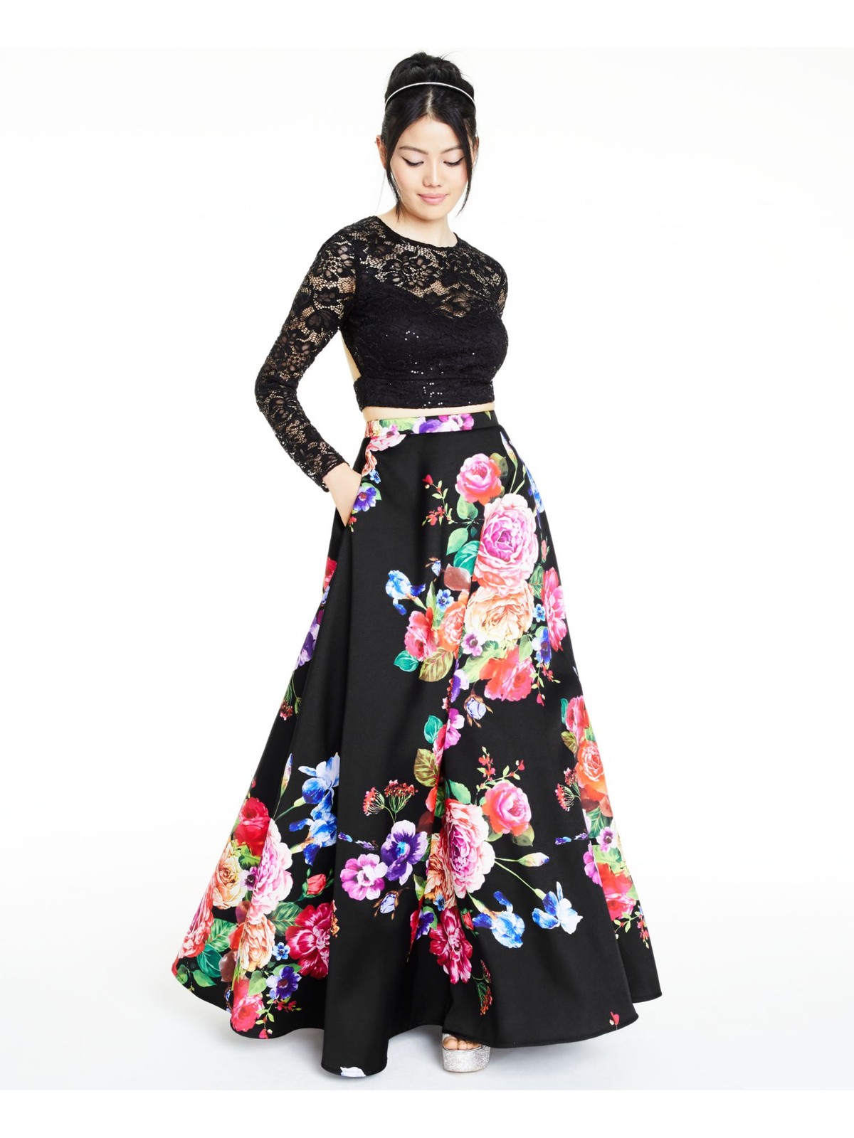 B DARLIN Women's Black Long Sleeve 5/6 Length T-Shirt