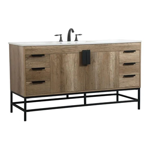 Elegant Decor Eugene 60" Aluminum MDF Single Bathroom Vanity in Natural Oak - Picture 1 of 8