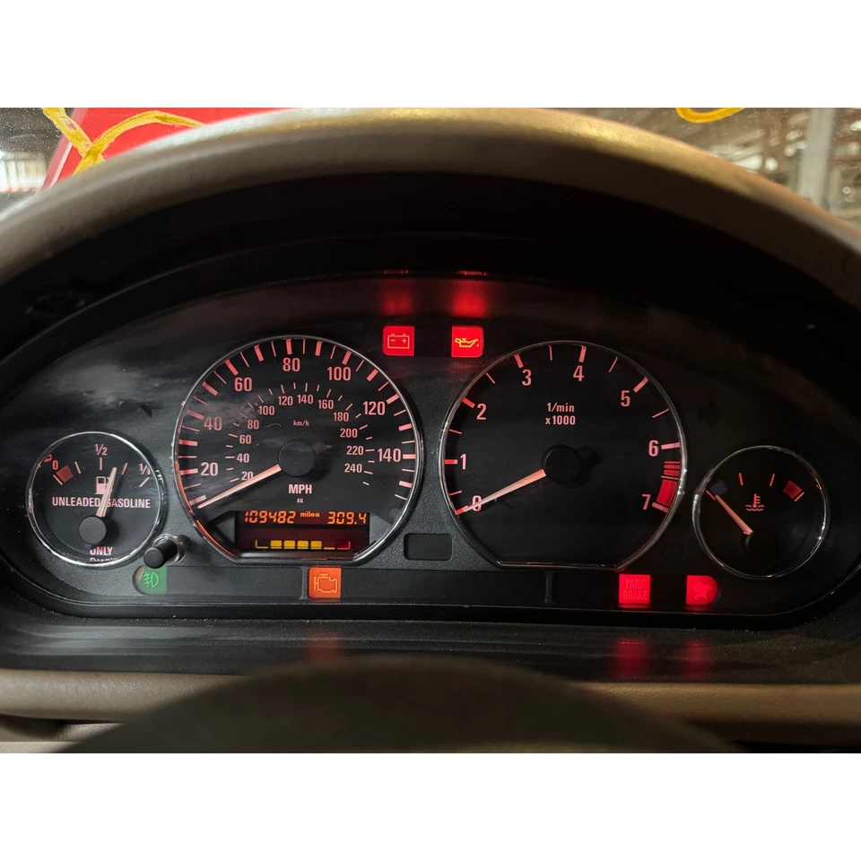 BMW Z3 1999-2000 2,3 2,8 cuadro de instrumentos anillos cromados 109 k millas fabricante de equipos originales Foto 2 de 4