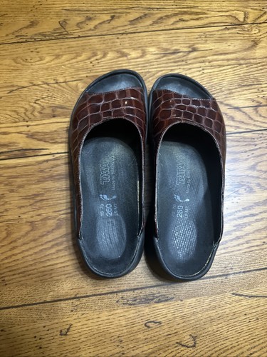 Tatami by Birkenstock Slip On Open Toe Leather Faux Croc Brown Sandal Mule 9 - Picture 7 of 9