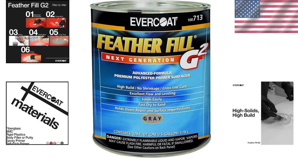 Feather Fill G2 Polyester Primer Surfacer 128oz Gray for Fiberglass Plastics - Image 2 of 4