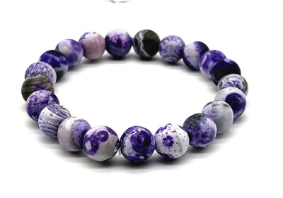Handmade 10mm Purple Ancient Cellar Agate Gemstone Balancing Bead Bracelet