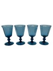 Set (4) Lenox USA Antique Dark Blue 5” Wine Goblets Panels Wafer Stem Vtg