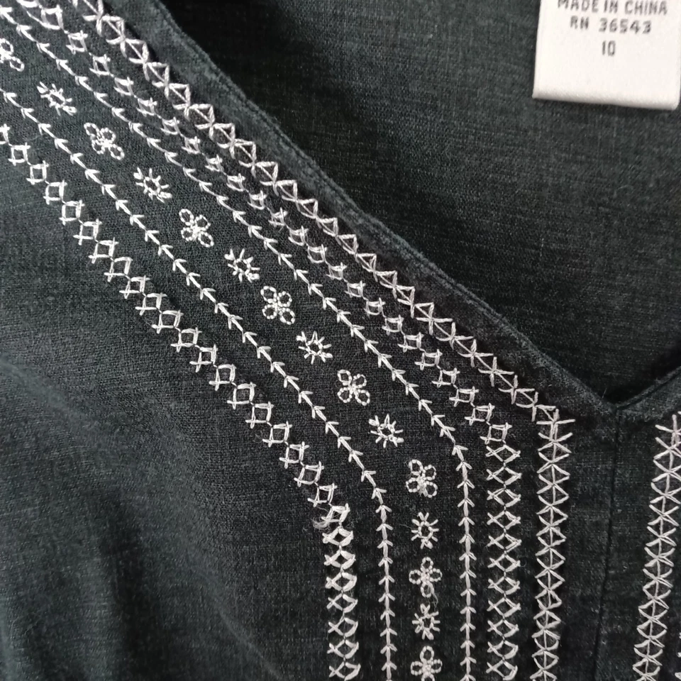 Top bordado vintage Geoffrey Beene deportivo elástico manga 3/4 mezcla de lino talla 10 Foto 4 de 4