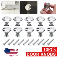 10PCS Clear Crystal Cabinet Drawer Door Knobs Glass Diamond Cupboard Handle Pull