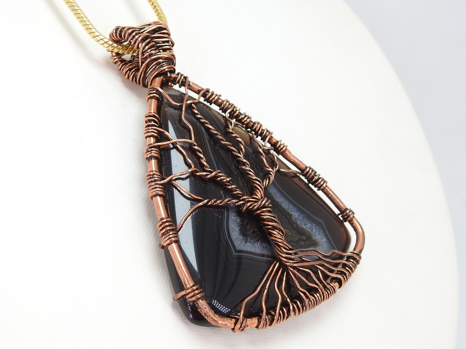 Black Strip Agate Copper Pendant Wire Wrapped deigning Jewelry For Gift