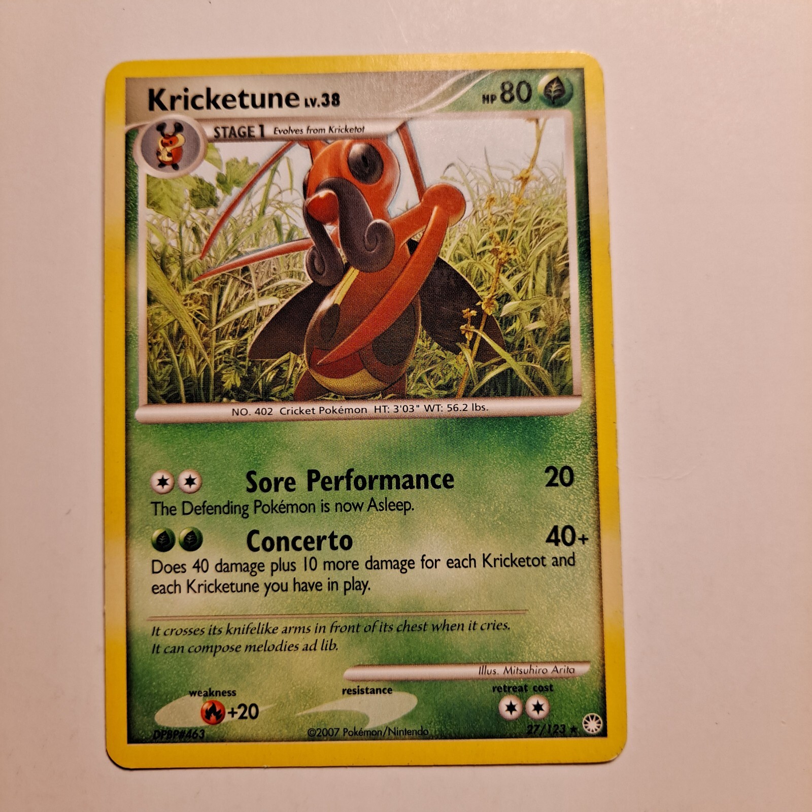 Kricketune Pokemon Card Lv 38 Hp 80  2007 27/123