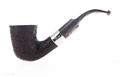 Pipe ASHTON BRINDLE XXX brown sandblasted shape half bent dublin silver ring