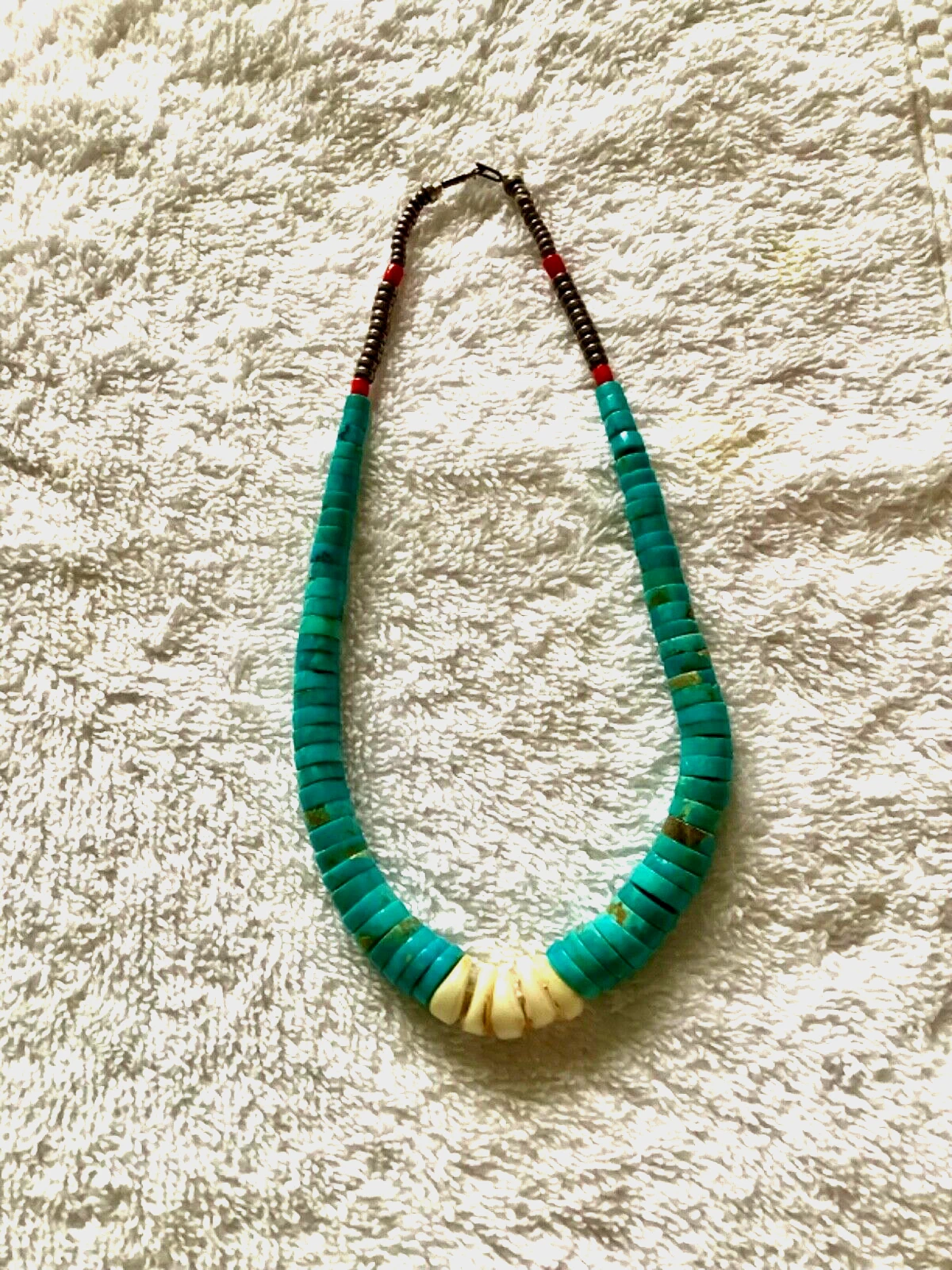 One single Strand Jacla Necklace with Coral and Silver or Copper Beads