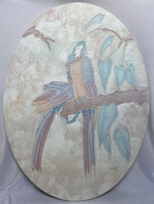 Vintage 1980s Original Postmodern Parrot Painting Signed Richard Selix 38  X 28 