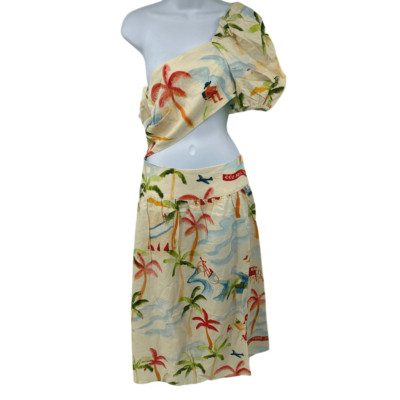 Farm Rio | Copacabana One Shoulder Linen Blend Midi Dress | Large New with Tags