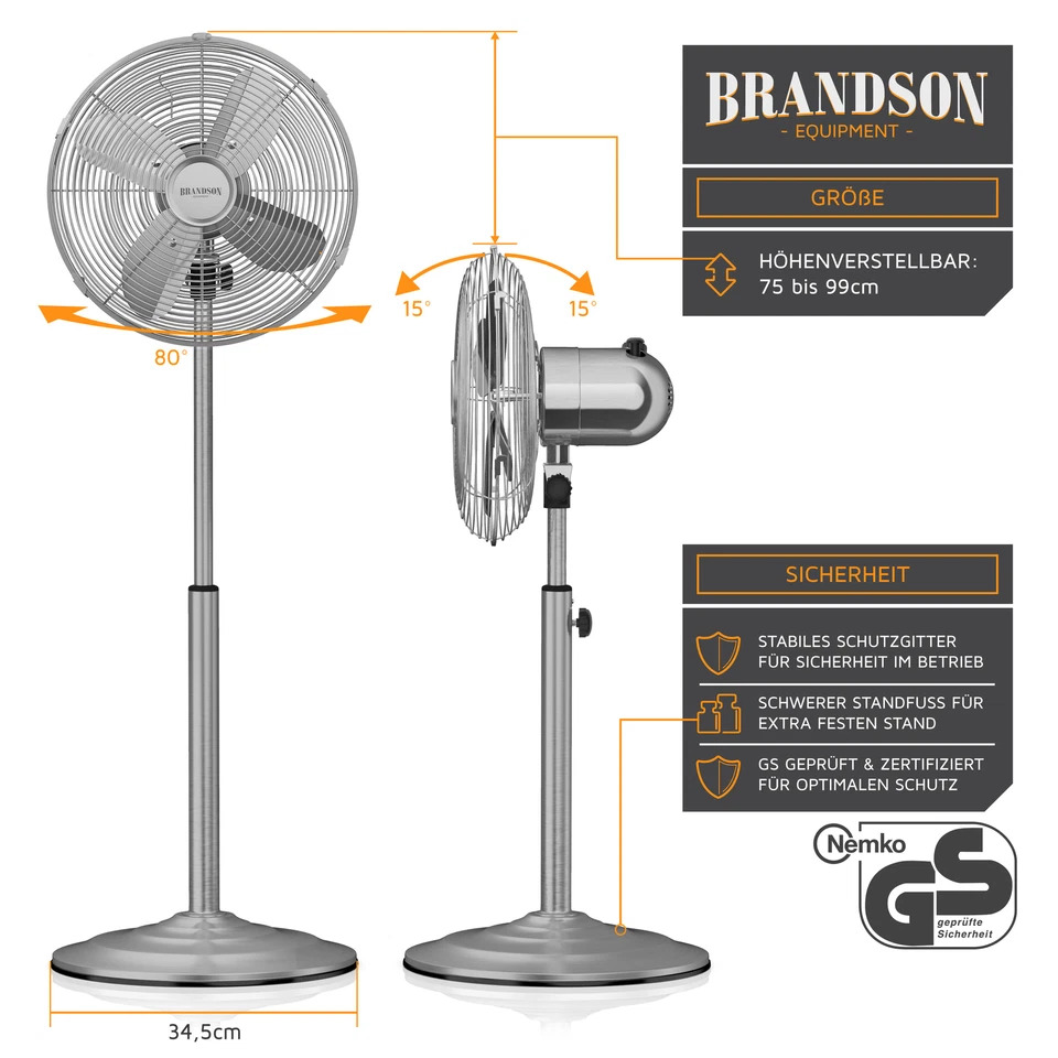 Brandson Design Standventilator 30cm Ø Chrom Design höhenverstellbarer Standfuß - Bild 2 von 4