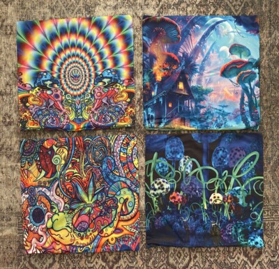 Psychedelic Magic Mushroom Throw Pillow Covers Set of 4 Hippie Acid Trip