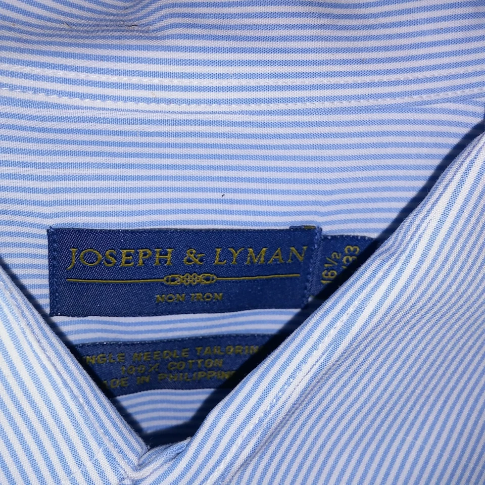 Camisa Joseph & Lyman Para Hombres Abotonada 16.5 32/33 Azul Blanco Rayas Manga Larga Foto 4 de 4