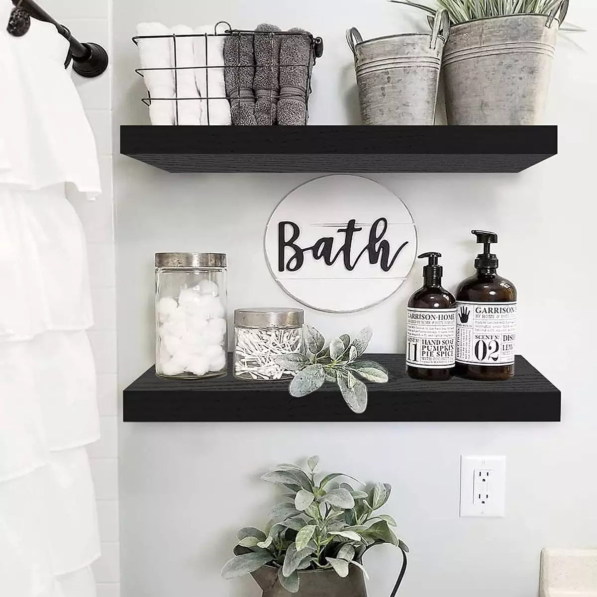 Modern Black Floating Shelves - Stylish Wall Decor for Bathroom