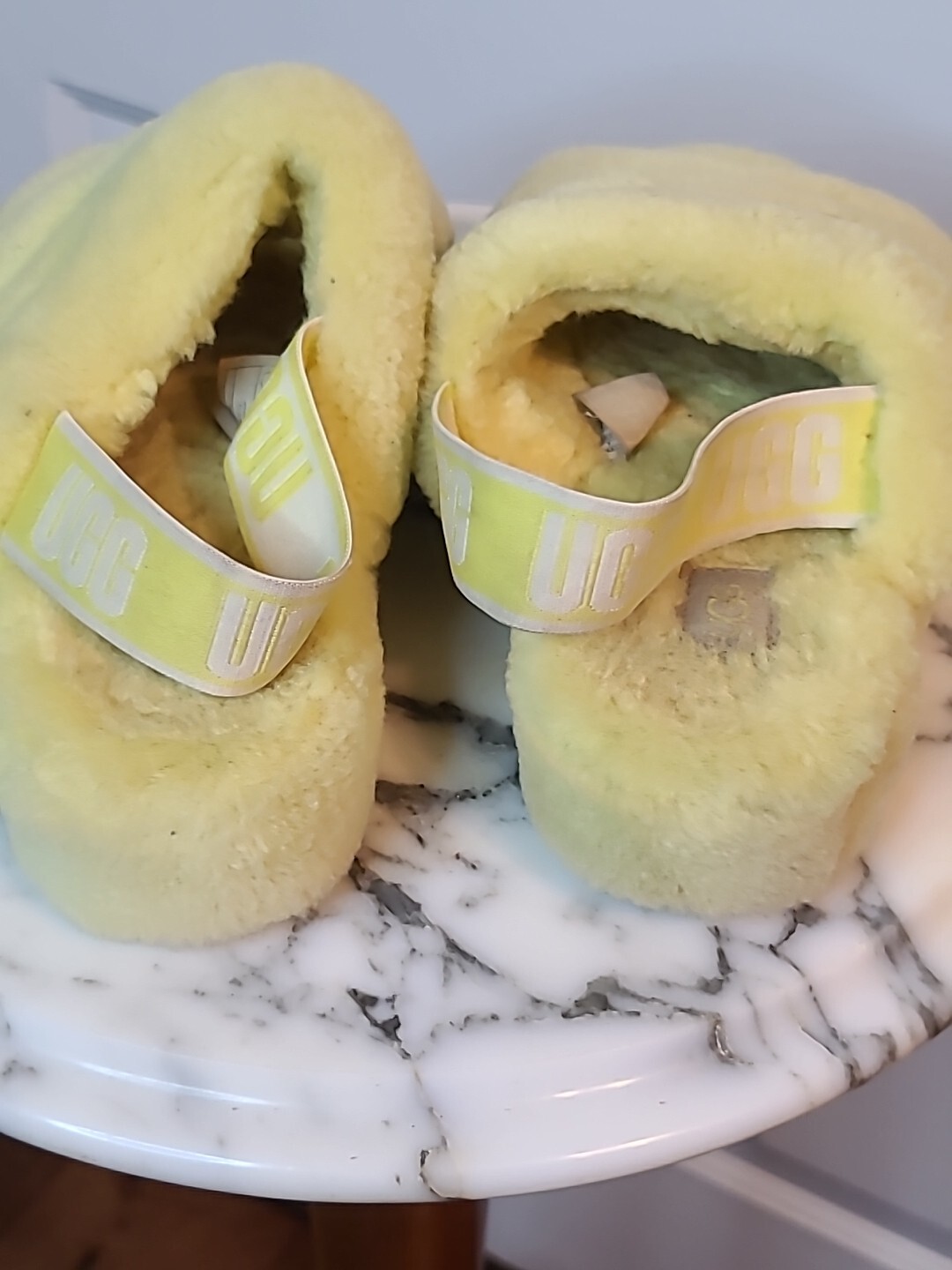 PANTOFOLA D’ORO Sandalo UGG Fluff Yeah giallo originale shearling slingback taglia 7 