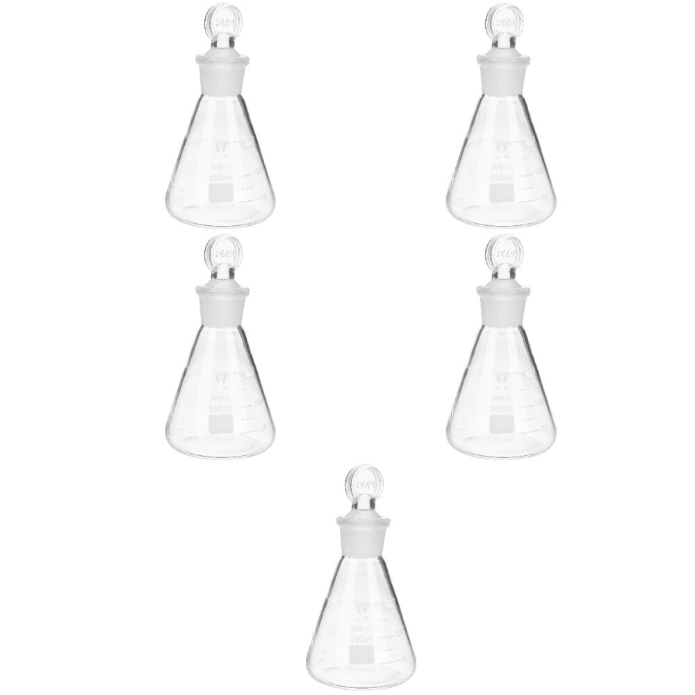 Set of 5 Erlenmeyer Flask with Stopper Laboratory Supplies Glass eBay