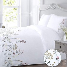 Cotton Duvet Cover Set White Queen Floral Embroidered Flower Spring Flowered ...