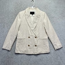 Banana Republic Blazer Womens Petite 4 Cream Linen Blend Double Breasted Preppy