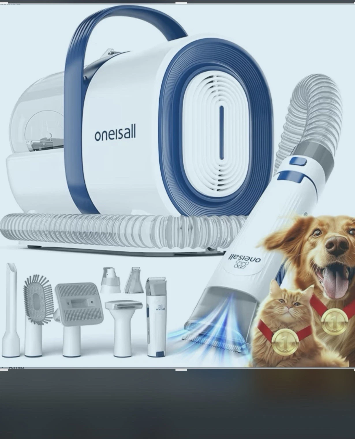 Oneisall Dog Grooming Vacuum, Pet Grooming Vacuum with Clipper Nail Grinder, 1.5