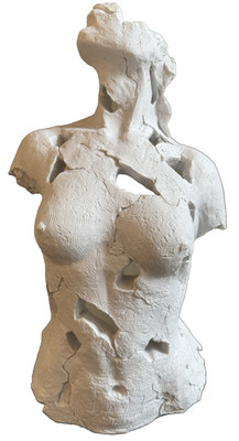 Abstract Female Torso Sculpture Modern Bust Nude Statue Textured White Brutalist