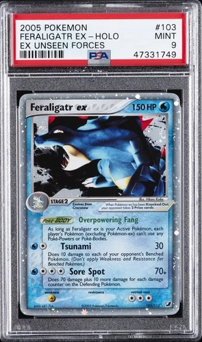 2005 POKEMON EX UNSEEN FORCES #103 FERALIGATR EX-HOLO PSA 9