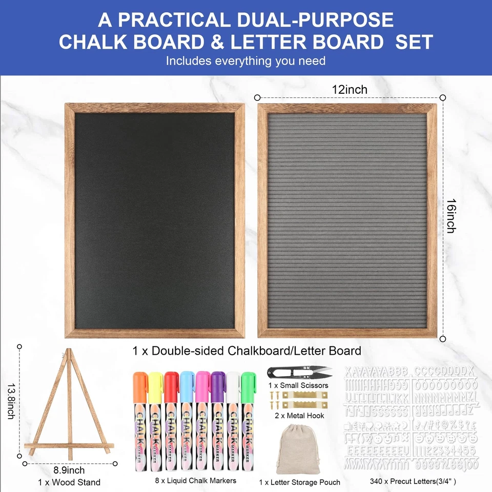 Tablero de tiza de doble cara de 12"X16" con soporte fieltro letrero marco de madera Foto 2 de 4