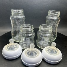 Lot 4 Philips AVENT Natural Baby 8oz/4oz GLASS Anti-Colic Bottles  4 Lids Set